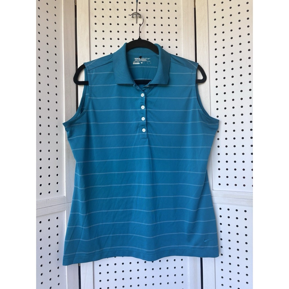 Nike Golf Tour Performance Dri Fit Polo Tank Top Women's XL‎ Teal Stripe
